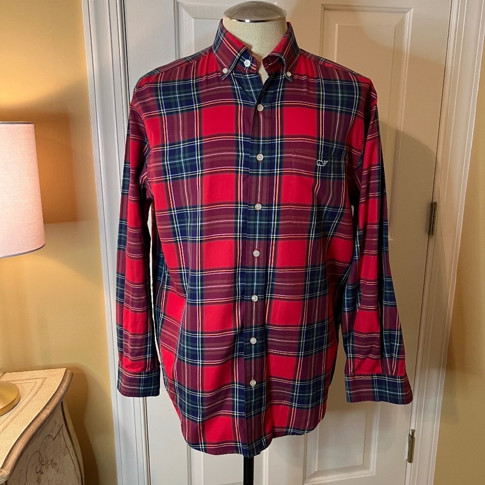 EUC Mens Vineyard Vines Classic Fit Tucker Button Down Shirt Tartan Plaid MEDIUM